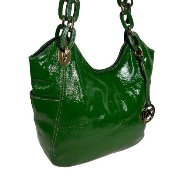 Michael Kors Lillie Purse Kelly Lime Green Gold Hobo Leather Chain Handbag Tote - Picture 2 of 16
